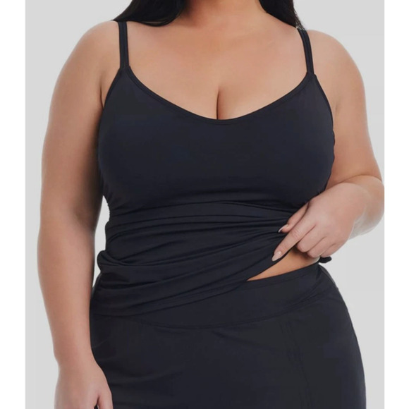 Bleu Rod Beattie Women Black Scoop Neck Tankini Top Swimwear Plus Size 20W 15150